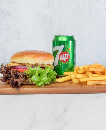 A burger meal from the menu at Peri Peri Pepper